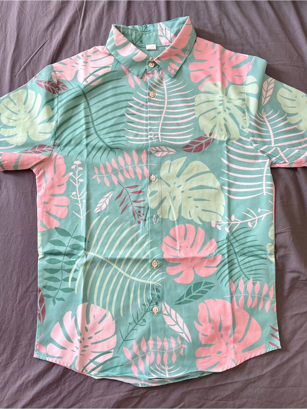 Men's Tropical Print Short-Sleeve Shirt in Mint & Pink
